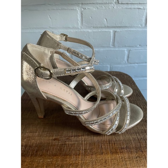 Kelly & Katie Gold Sparkle Rhinestone Strappy Stiletto Heels Women's Size 7.5 - Picture 3 of 6